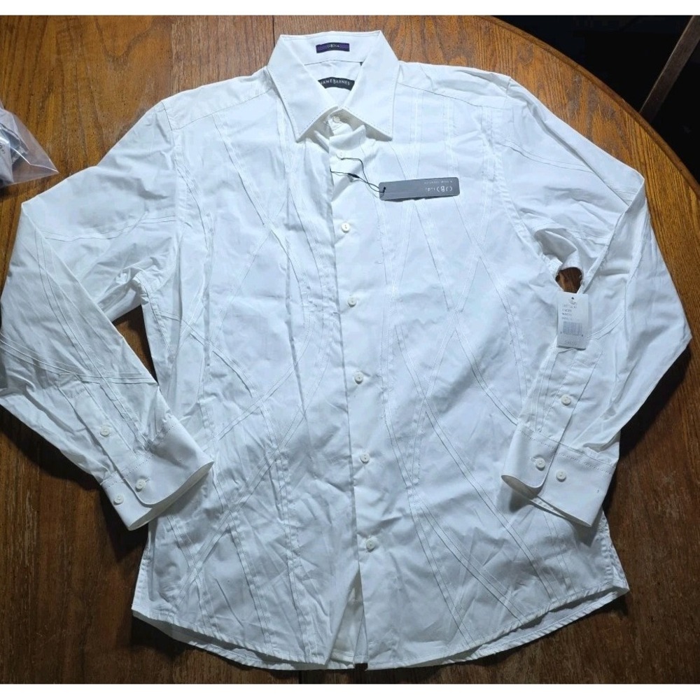 Jhane Barnes Button Down Shirt Mens L Abstract‎ White Embroidered Y2K NWT